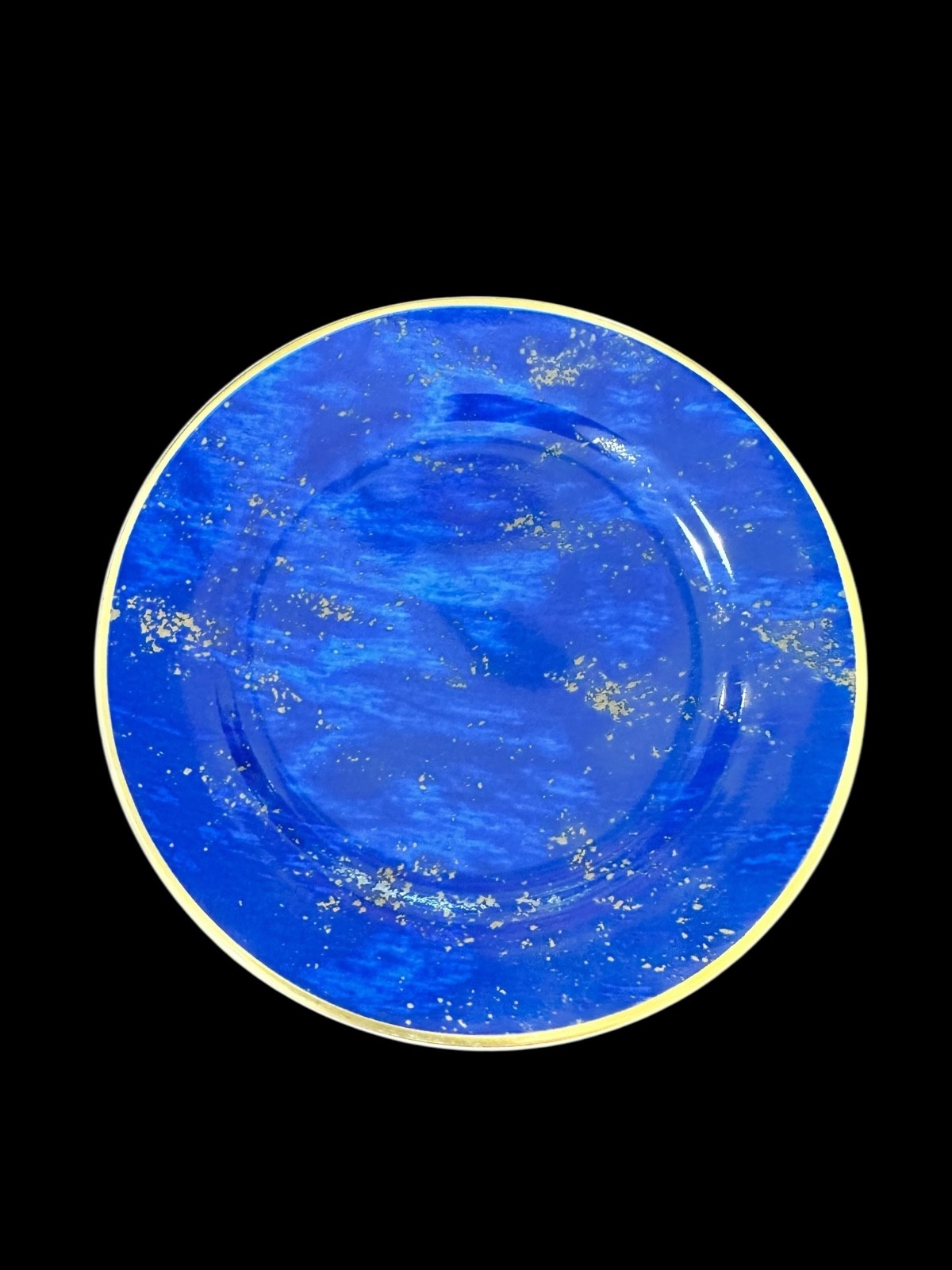 L’OBJET FOR NEIMAN MARCUS 6-5/8" BREAD PLATES SET OF 4 LAPIS BLUE LAZULI & GOLD