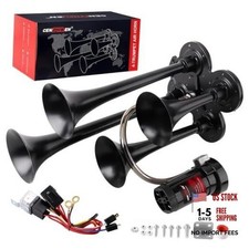 12v Train Horn For Truck With Air Compressor 4 Metal Trumpet Black 4trumpet 12v Train Horn For Truck With Air Compressor 4 Metal Trumpet Black 4trumpet