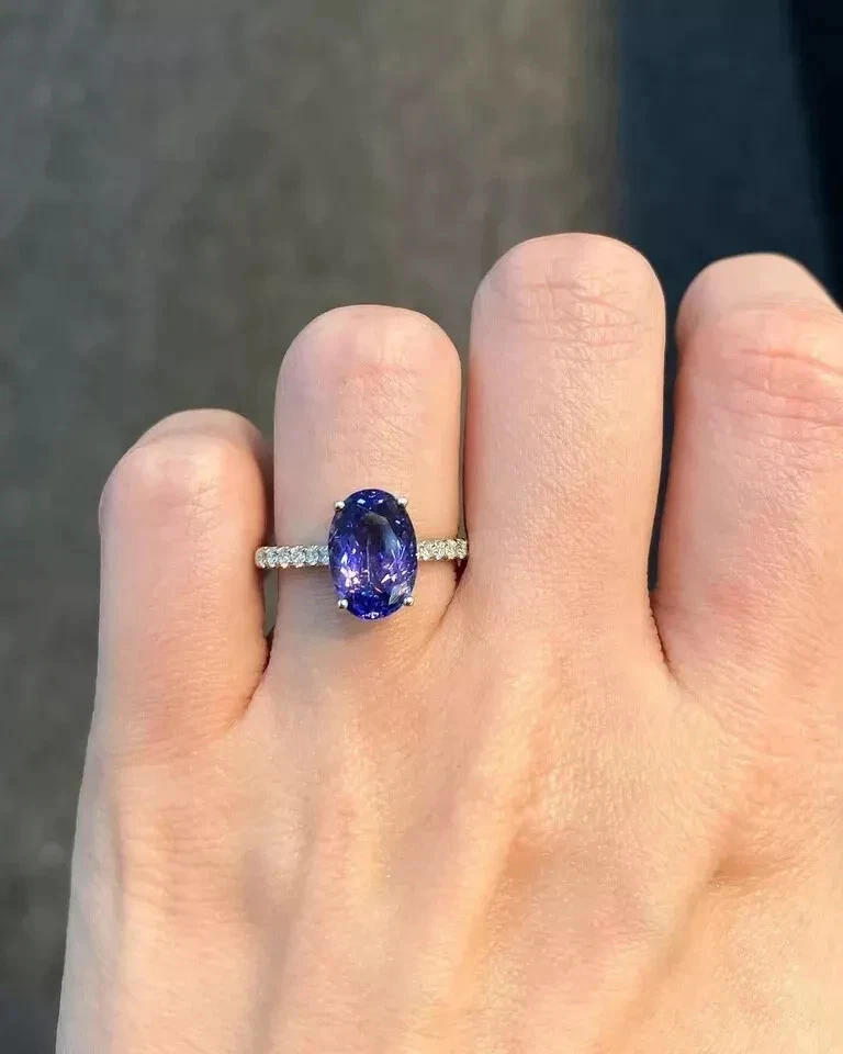 3.25 Ct Oval Cut Natural Tanzanite Diamond Wedding Ring 14K White Gold - Image 3 of 4