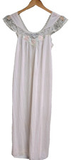 Vtg Gloria Vanderbilt Pink Lace Maxi Nightgown Medium Flutter Sleeve 80's