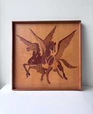 Vintage Midcentury Wooden Wall Panel Pegasus Design Marquetry Art Wood Inlay Art