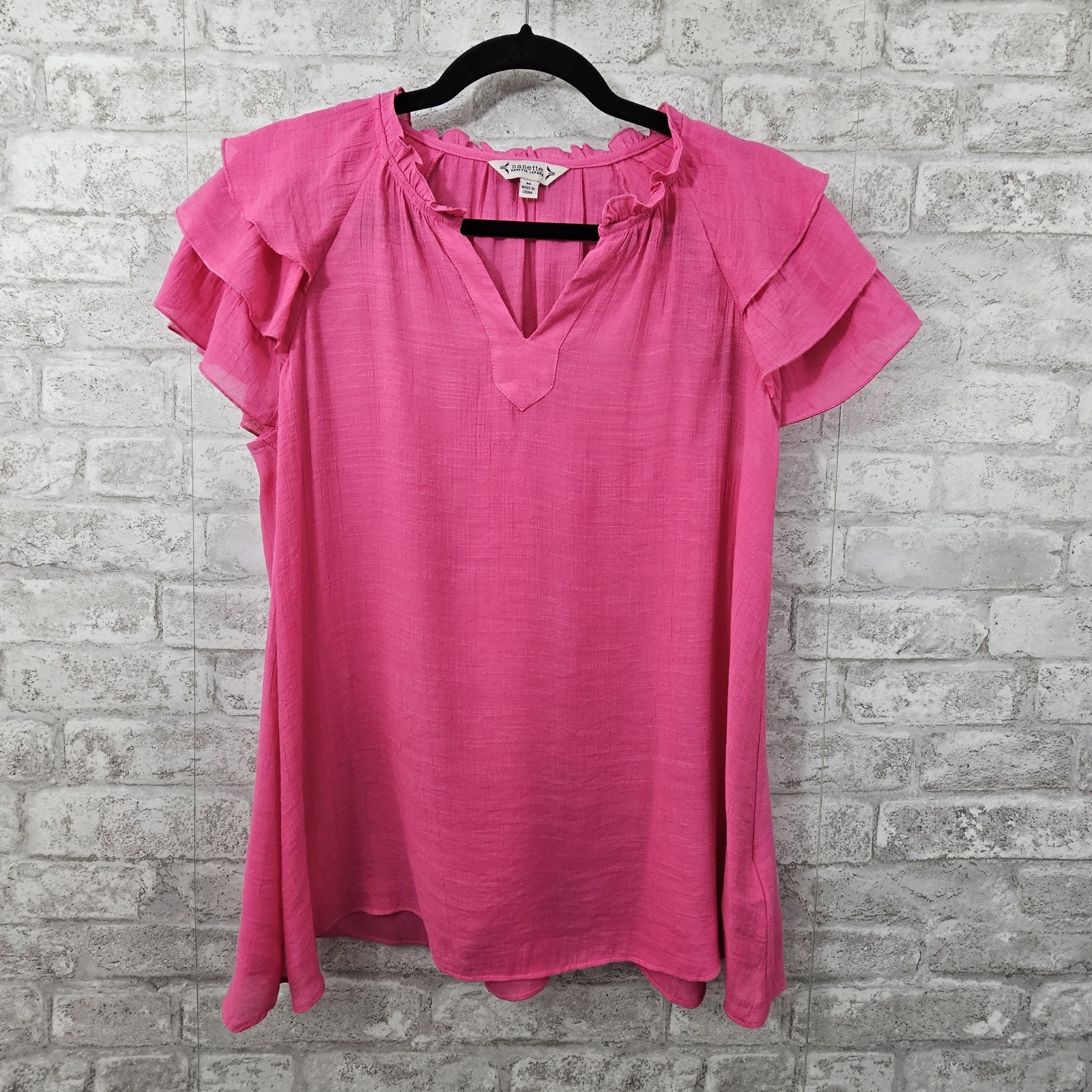 NANETTE Nanette Lepore Women's Ruffle Short Sleeve Top Pink Size Medium