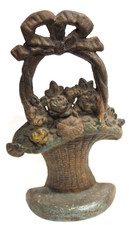 Antique Cast Iron Flower Basket w/ Bow Door Stop Doorstop Hubley???