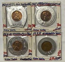 (4) New York Tokens 1928 Encased Cent, Metropolitan Numismatic Convention