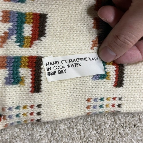 Bufanda tejida vintage para mujer talla única crema multicolor flecos novedad años 80 70 - Imagen 3 de 6
