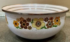 Vtg Crowning Touch Harvest Blossom Midcentury 3 Enamel Nesting Bowls w/Florals