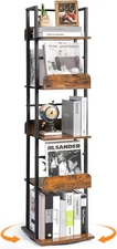 360-Degree Rotating 5-Tier Narrow Bookshelf for Living Room, Black