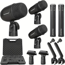 5-Piece Wired Dynamic Drum Mic Kit Whole Metal Kick Bass, Tom/Snare Cymba...