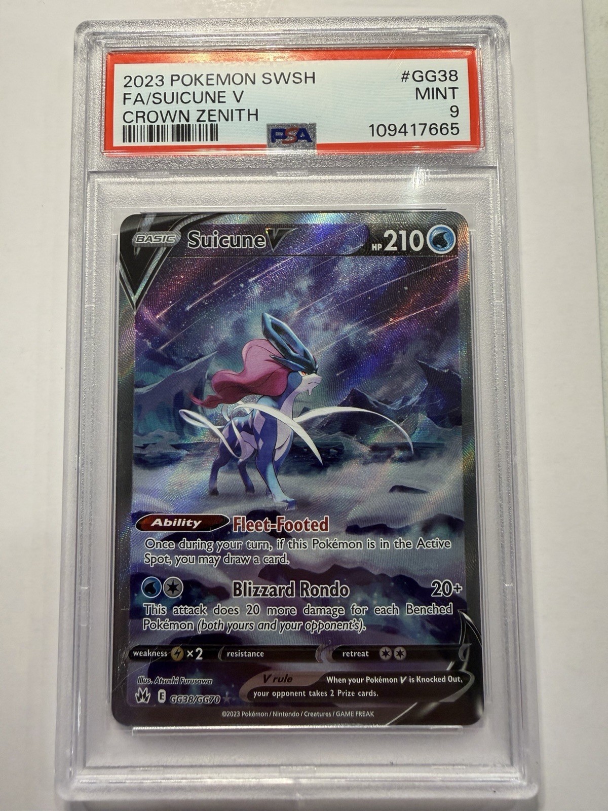 PSA 9 - Suicune v Crown Zenith Galarian Gallery Holo Ultra Rare Card GG38 GG70