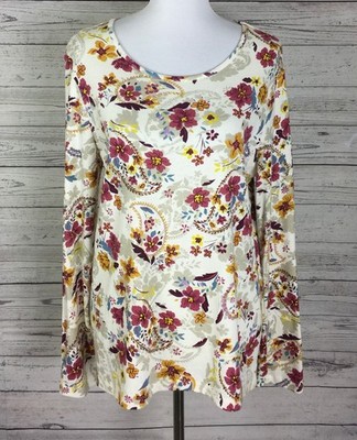 Time & Tru Women Multicolor Floral Long Sleeve Stretch Knit Top Size XL (16/18)