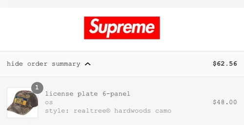 Chapeau Supreme License Plate 6 panneaux (SS25) camouflage taille OS (en main)
