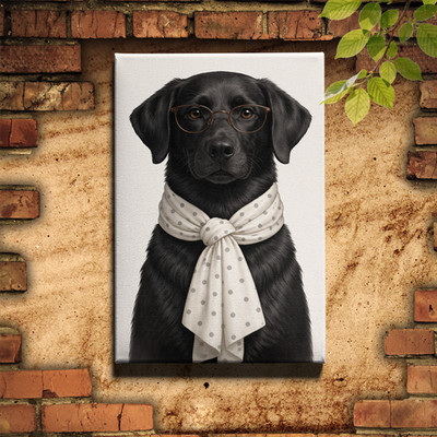 Black dog portrait Art Print polka dot scarf minimal off white