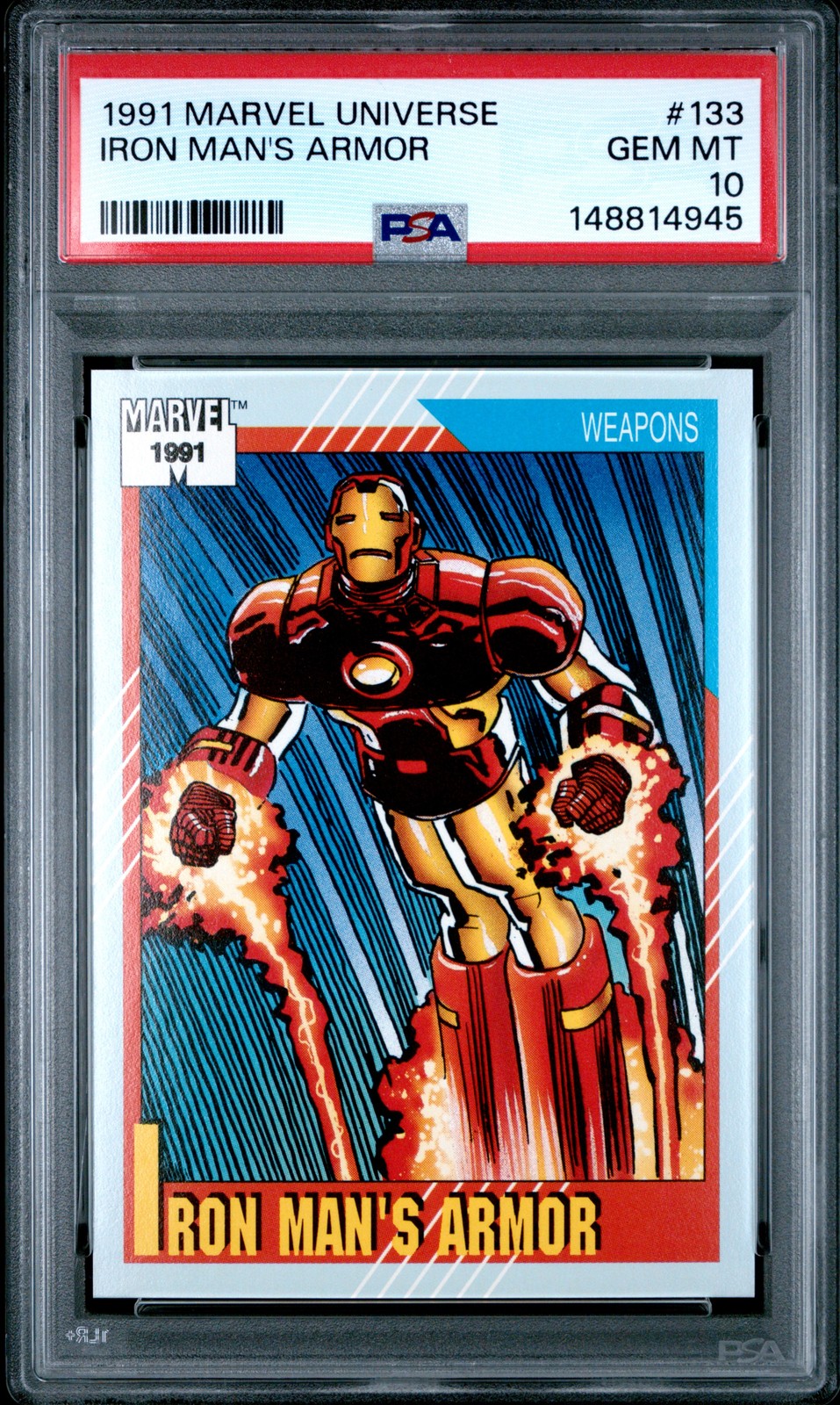 Iron Man's Armor #133 Marvel 1991 Universe trading card — raw and PSA graded price guide