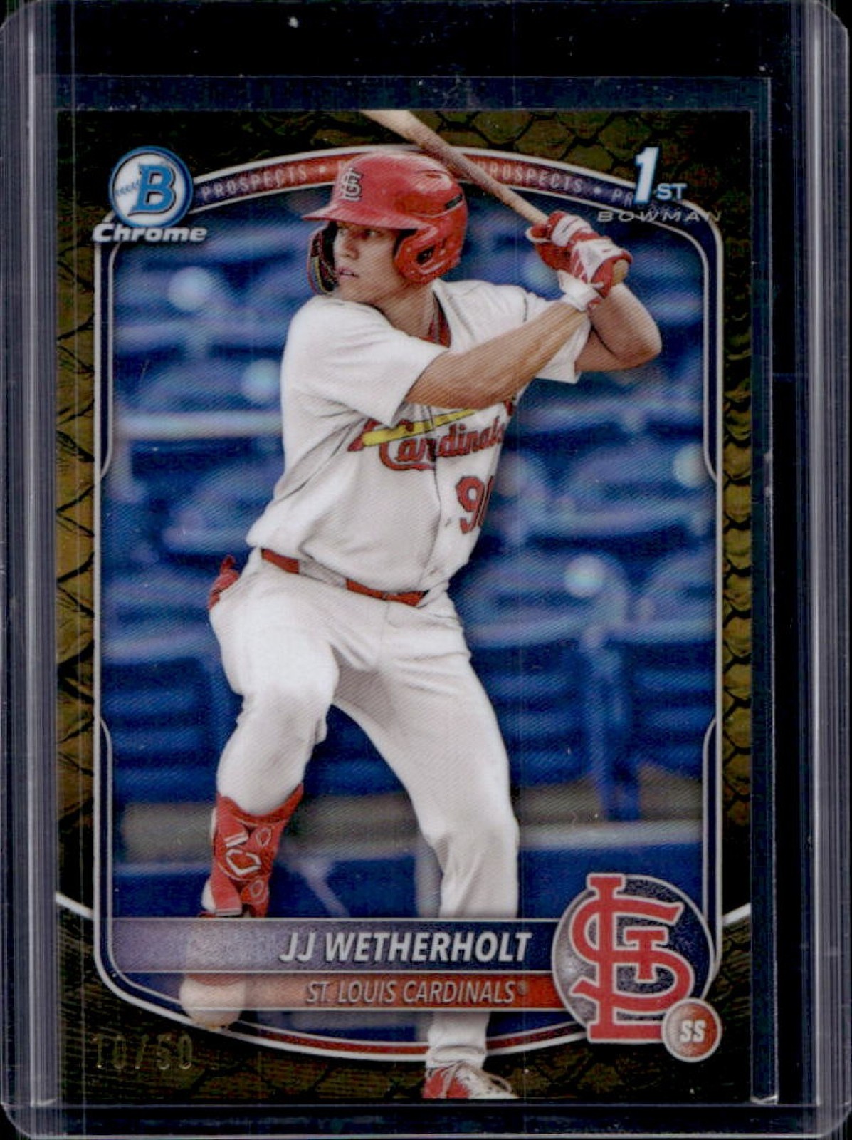 2025 Bowman JJ Wetherholt Chrome Reptilian Gold Refractor 1st #/50 Cardinals