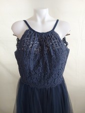Cristina Wu Size16 Navy Lace Top /tulle Skirt Strap Halter Dress Tieback Zipper