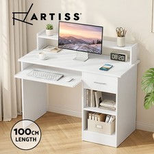 Artiss Computer Desk Shelf Drawer Cabinet Home Office Study Table White 100CM