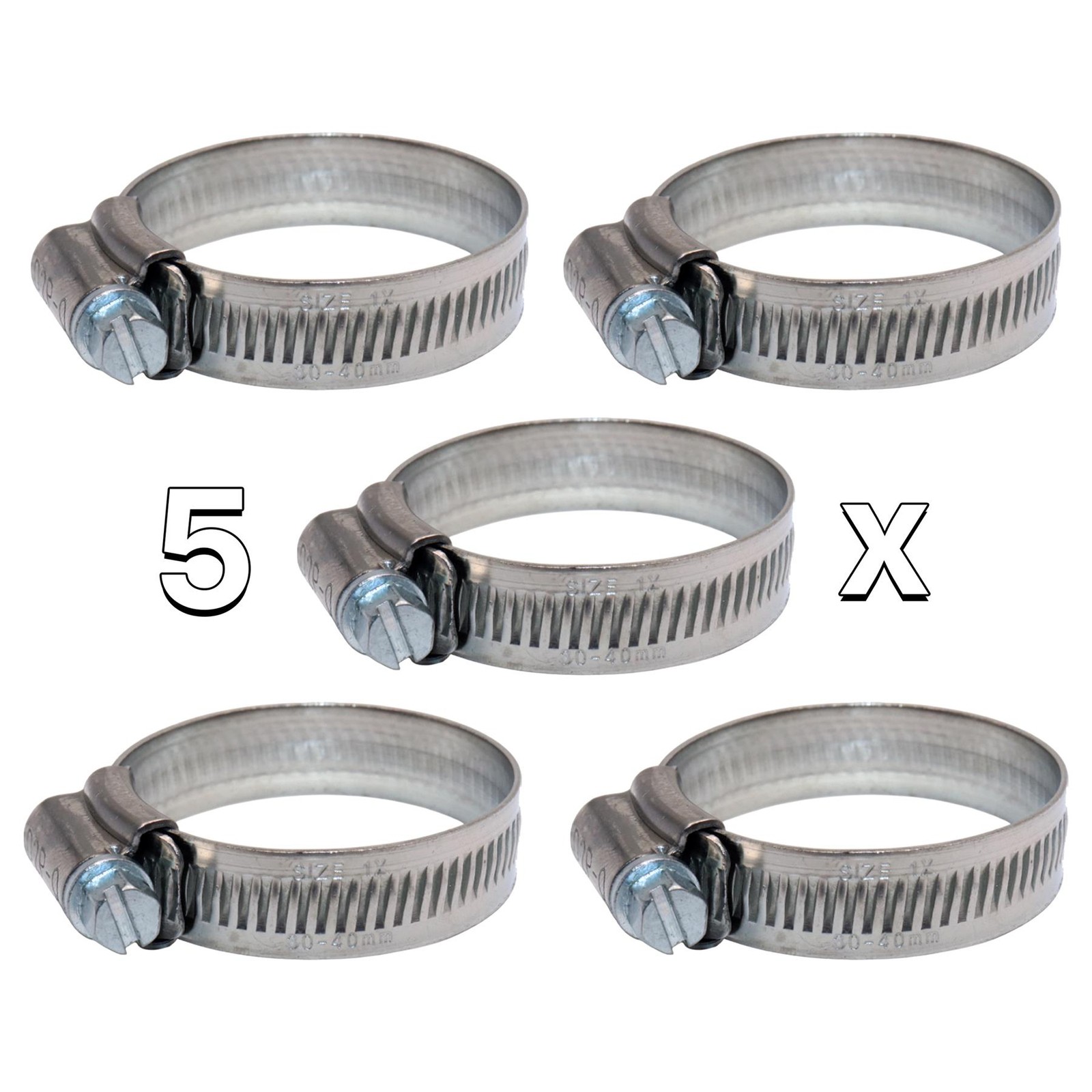 5x Jubilee Clips 30–40mm 304 Stainless Worm Drive Clamp