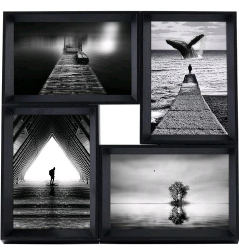 Multi Photo Frame for 4 (6'' x 4'') Photos with Glass Black Baby Family Collage
