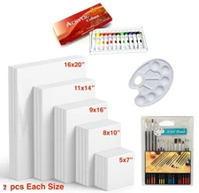 38 Pack Mixed Artist Starter Set Framed Canvases With Paints, Brushes & Pallette