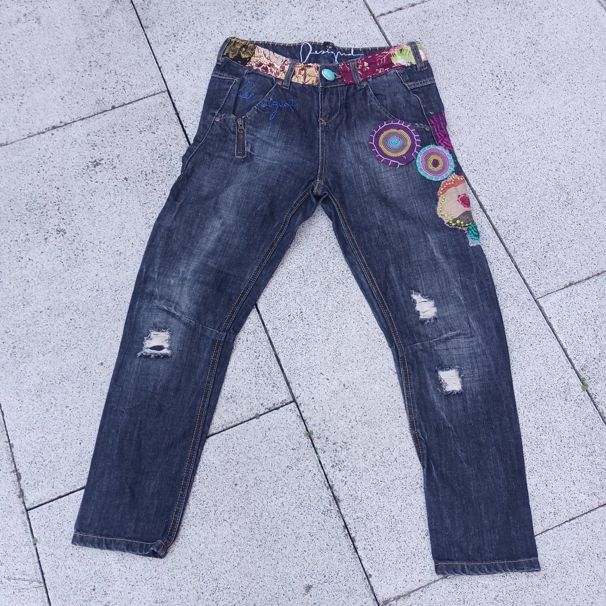 Jeans Desigual Femme – Taille 34/36 (voir Mesures) – Bleu Délavé, Coupe Droite – Occasion