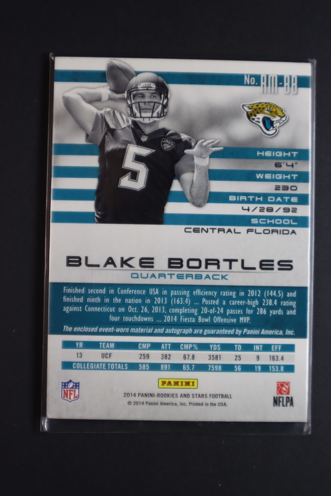2014 Panini Rookies and Stars BLAKE BORTLES Auto /49 Patch #AM-BB RC view 2