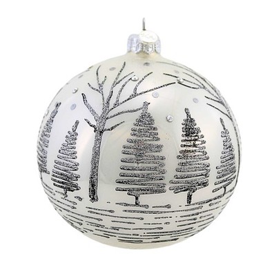 Glitter Lab 5.00In White Forest Ball, Glass, Christmas European Nature 4460Zlb