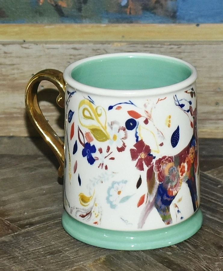 Набор из 2 фольклорных кружек Anthropologie Fawns / Deer Starla Halfmann 12 унций - Изображение 4 из 4