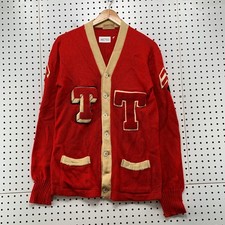 Vintage 40s Wessman Wool Letterman Cardigan Mens Medium Red 50s Distressed