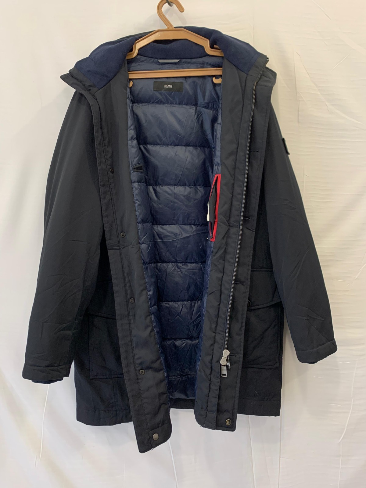 Hugo Boss  Down Parka Jacket Navy Blue Water Repellent Wind Resistant M/L  #195 thumbnail 14
