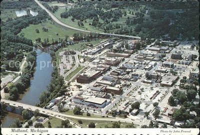 Midland Michigan Aerial view Downtown shopping and business section