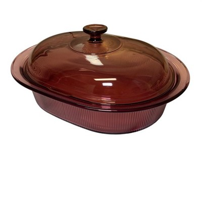Corning Visions Cranberry 4 Qt Oval Covered Casserole Baking Dish V-34-B w/ Lid