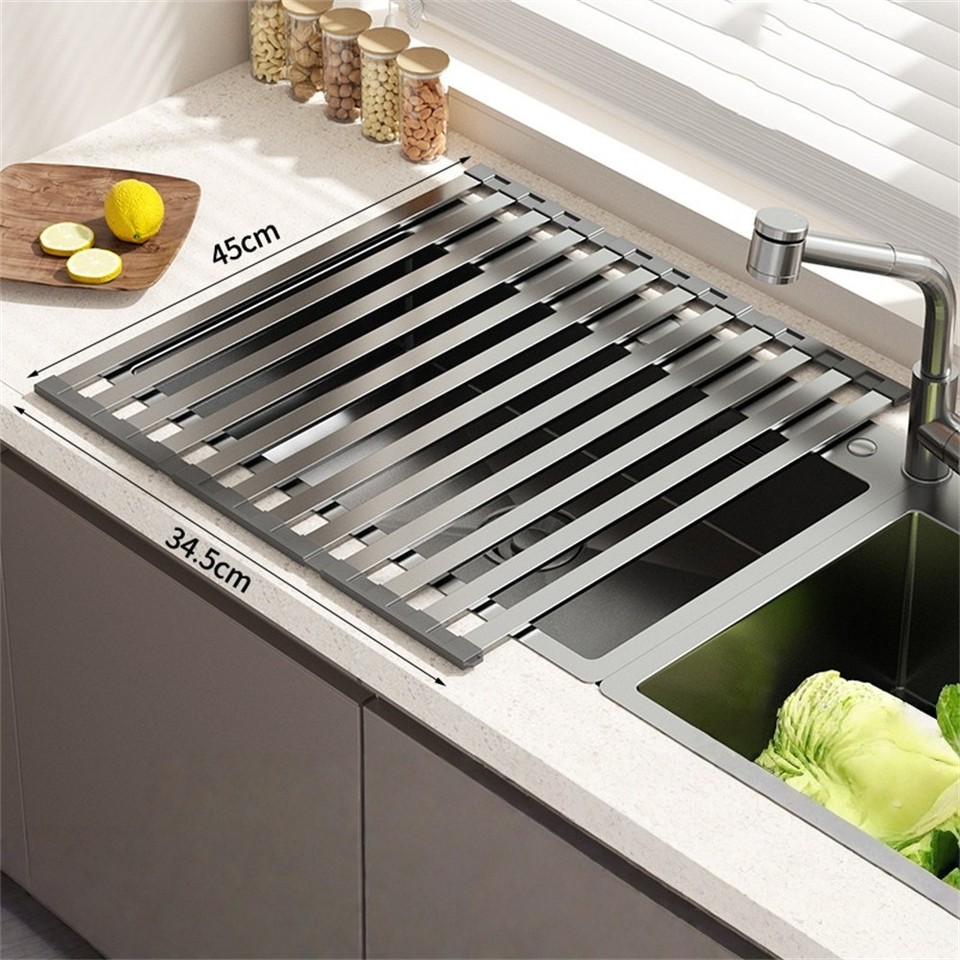 Pick Rack Construction Dish Drying Rack for Over Sink Use Roll Up Foldable 50cm Aluminum ...