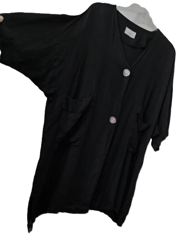 HOPSACK Leinen Überwurf Bluse Jäckchen Taschen 1/2 Arm Schwarz 50/52 - Bild 4 von 4