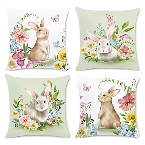 Bonhause Federe per Cuscini Inverno Renna Blu 45 x 45 cm Copricuscini Decorativi Orso Cervo Neve Pino Poliestere Biancheria Federa per Cuscino Casa Vacanze Natale Decorazione Set di 4