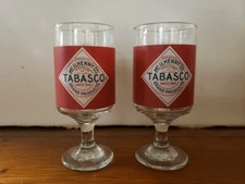 SET OF 2 ~ Vintage TABASCO Pepper Sauce Bloody Mary Stemmed Goblet Glasses USA