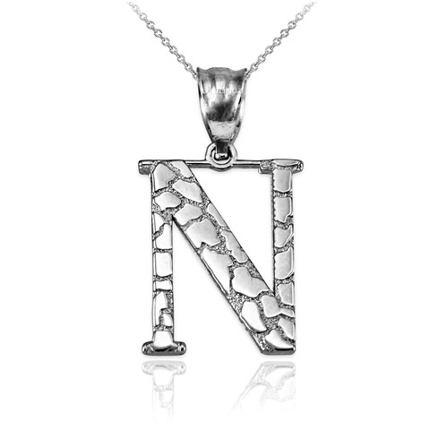 Sterling Silver Nugget Initial Pendant Necklace - Picture 52 of 78