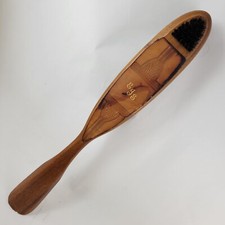 Vintage Long Wood Clothing Valet Lint Brush Shoe Horn leather on Handle 14 1/2"