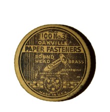 1930’s No. 3 Oakville Paper Fasteners Round Head Brass 3/4” Shank Made in USA