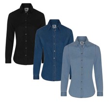 So Denim Womens Ladies Black Or Blue Long Sleeve Denim Shirt