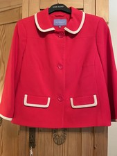 Ladies Red Long Sleeve Jacket With Beige Trim Size 14 By Autonomy - Nwt