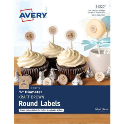 BULK DEAL Avery 3/4'' Round Brown Kraft Permanent Labels 720 ct  ( 34220 )