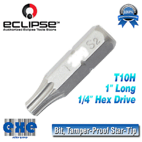 Eclipse T10HX1 (9SD-0270-TH10) Bit, Tamper-Proof Star-Tip, T10H, 1" Long - Picture 1 of 1