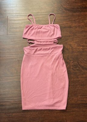 New PRETTY LITTLE THING MAUVE RIBBED STRAPPY CUT OUT BODYCON DRESS Womens  SZ 0 | eBay UK