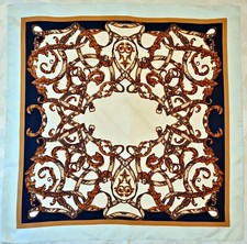 SCARF VINTAGE AUTHENTIC BAROQUE ART BLUE BROWN ACETATE 32" SQUARE
