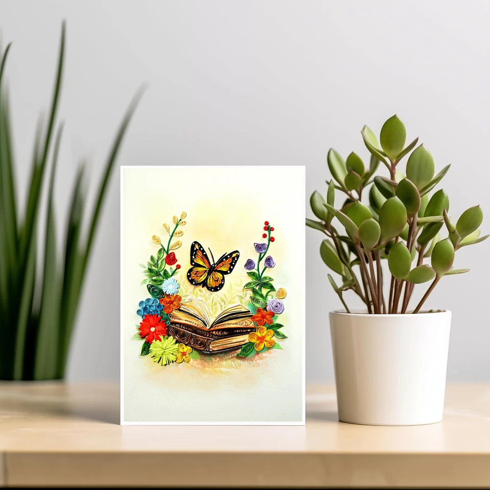 Mariposa monarca en flor, quilling art tarjeta de felicitación para cumpleaños, San Valentín... Foto 3 de 3