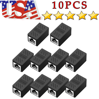 10 Pcs RJ45 Inline Coupler Cat6/Cat5e Ethernet Network Cable Extender Connector