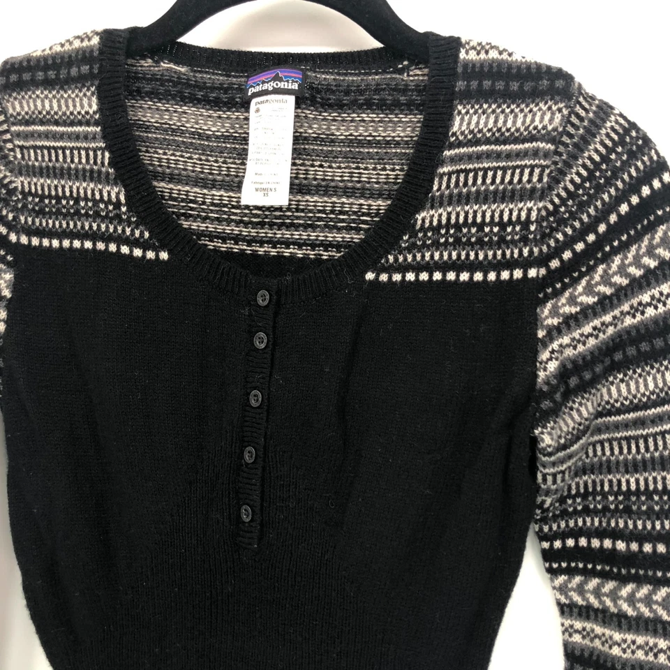 Patagonia Knit Sweater Dress XS Lambswool Wool Blend Fair Isle Black Rios Secret - Image 3 of 4