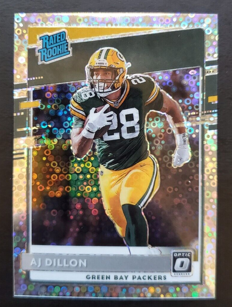 2020 Donruss Optic AJ Dillon Rated Rookie Silver Disco Prizm 92/125 #174 Packers