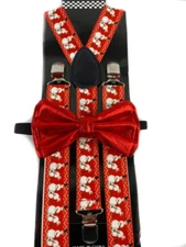  Red Metallic Bow Tie & Inappropriate Snowman Christmas Novelty Suspender 