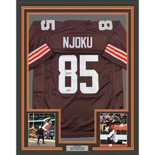 Framed Autographed/Signed David Njoku 35x39 Cleveland Brown Jersey BAS COA